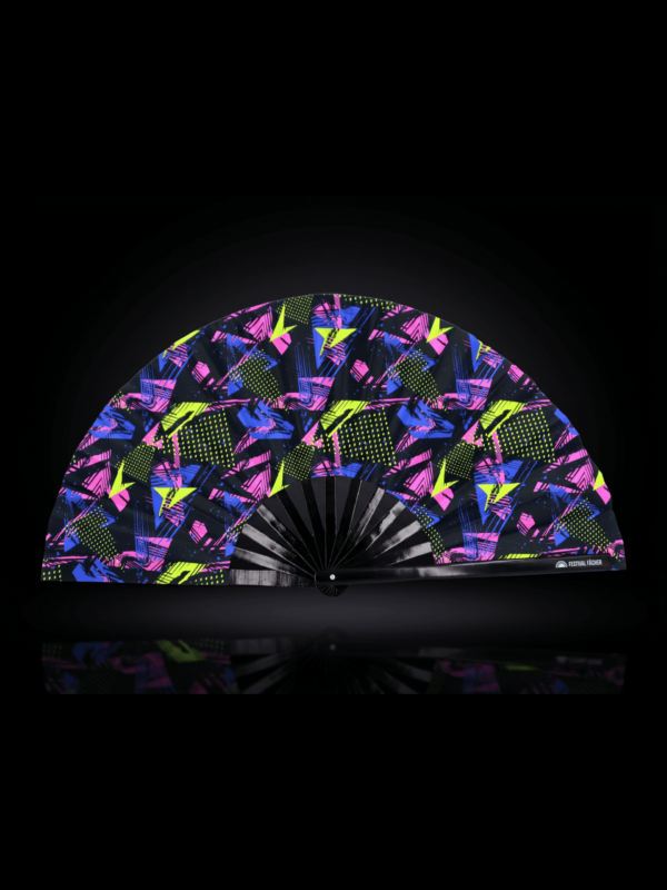 Neon Geometry Black Festival Fan for Techno & Rave