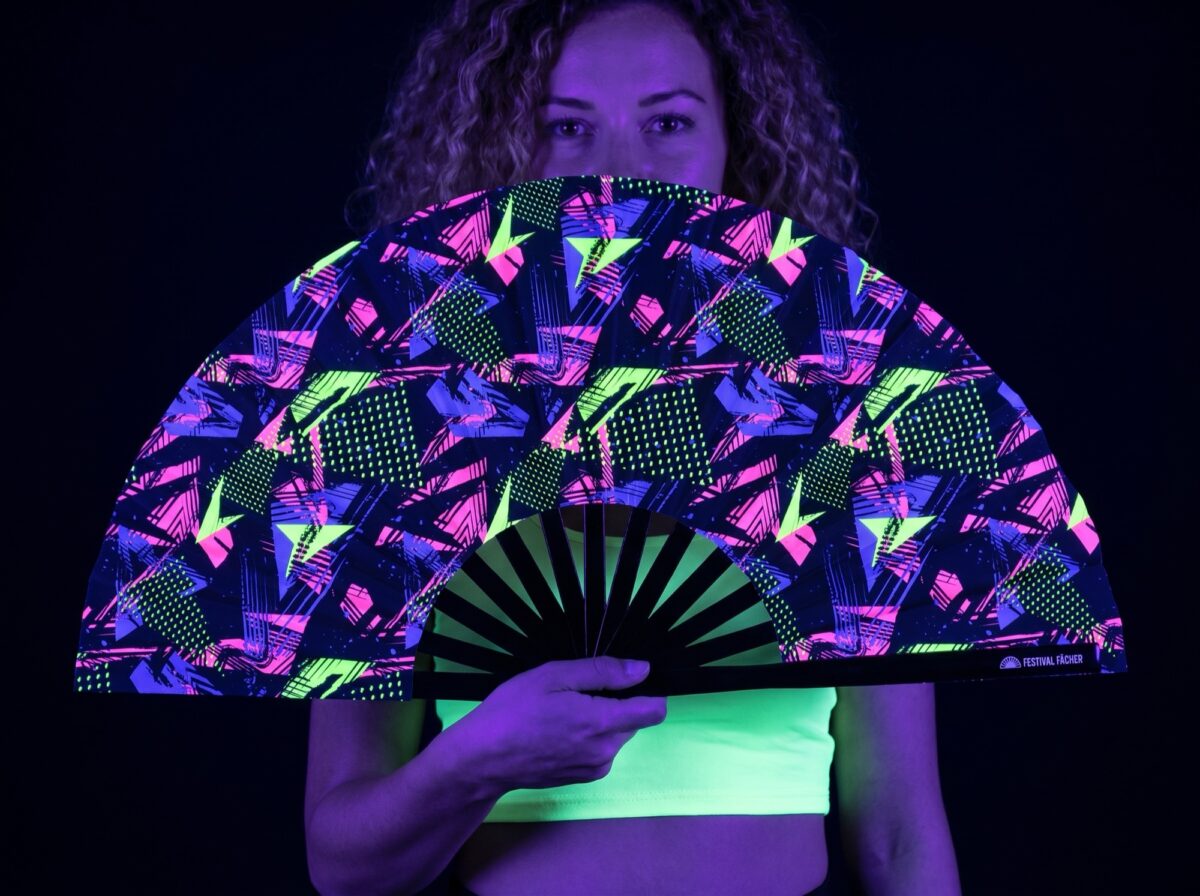 Neon Geometry Black Festival Fan for Techno & Rave Rave (UV)