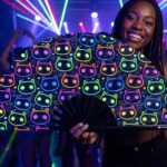 Neon Cat Festival Fans in Black for Raves & Festivals, View 2