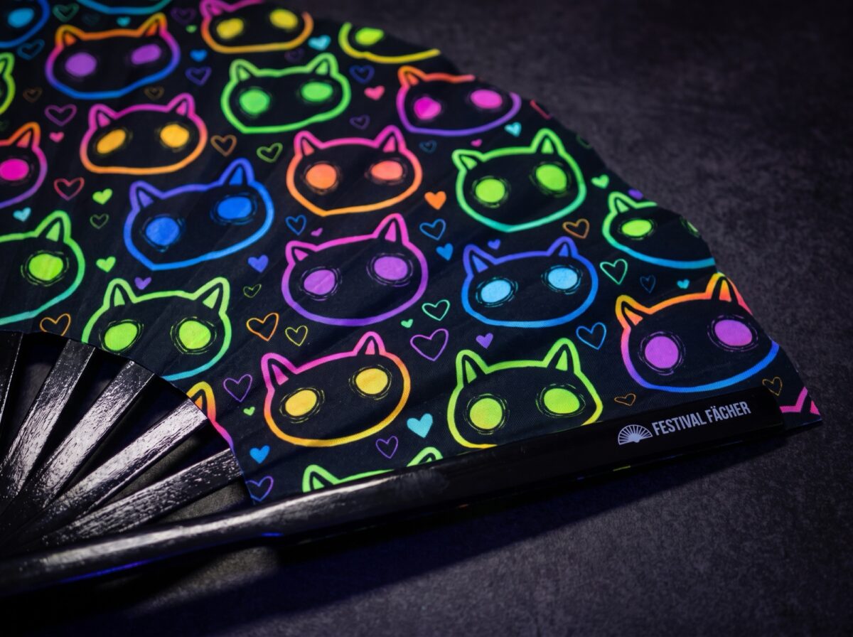 Neon Cat Festival Fans in Black for Raves & Festivals, View 5