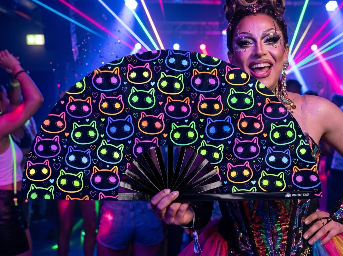 Neon Cat Festival Fans in Black for Raves & Festivals, View 5