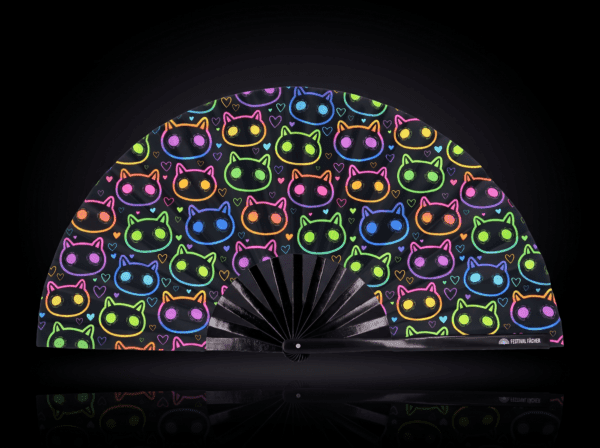 Neon Cat Festival Fans in Black for Raves & Festivals