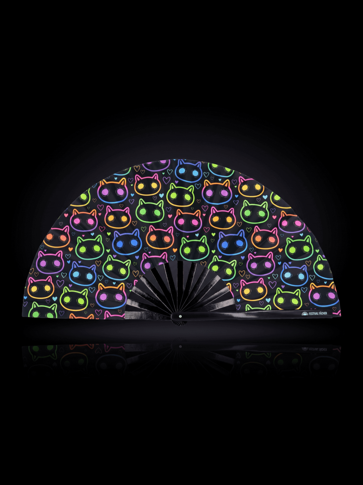 Neon Cat Festival Fans in Black for Raves & Festivals