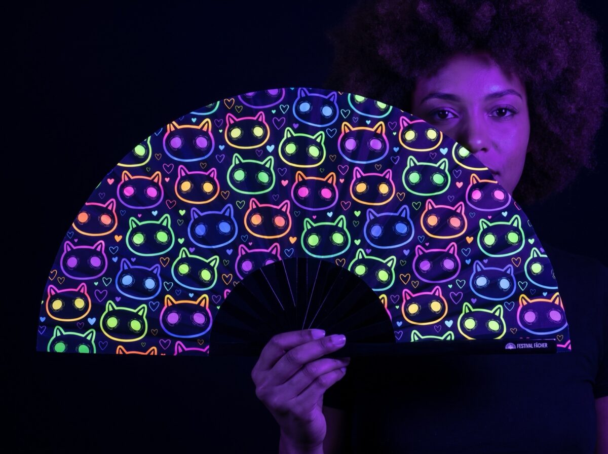 Neon Cat Festival Fans in Black for Raves & Festivals Rave (UV)