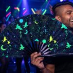 Festival Fans with Occult Symbols in Neon Black for Psytrance & Rave, View 2