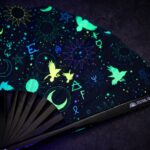 Festival Fans with Occult Symbols in Neon Black for Psytrance & Rave, View 5