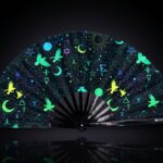 Festival Fans with Occult Symbols in Neon Black for Psytrance & Rave, View 1