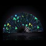Festival Fans with Occult Symbols in Neon Black for Psytrance & Rave, View 1
