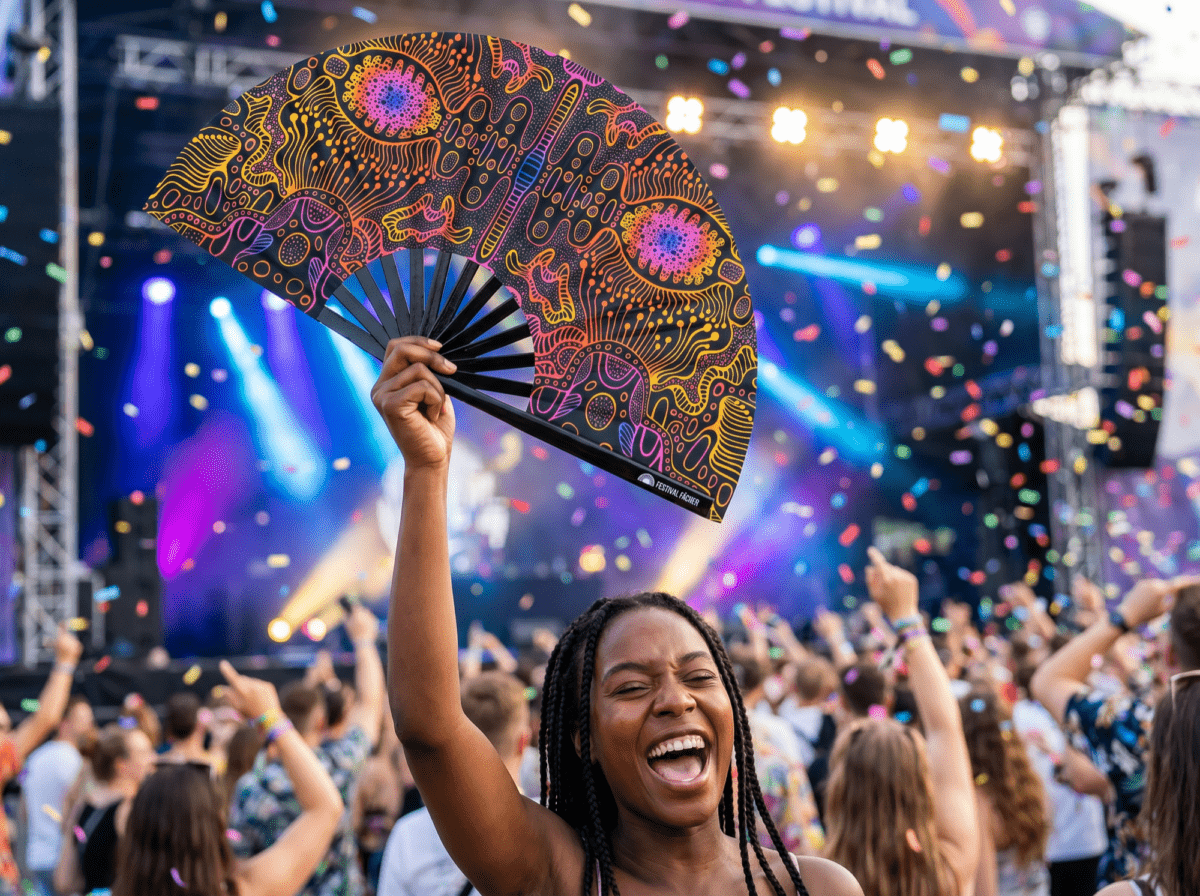 Neon Ornament Black Festival Fan for Psytrance & Goa, View 4