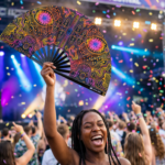 Neon Ornament Black Festival Fan for Psytrance & Goa, View 4