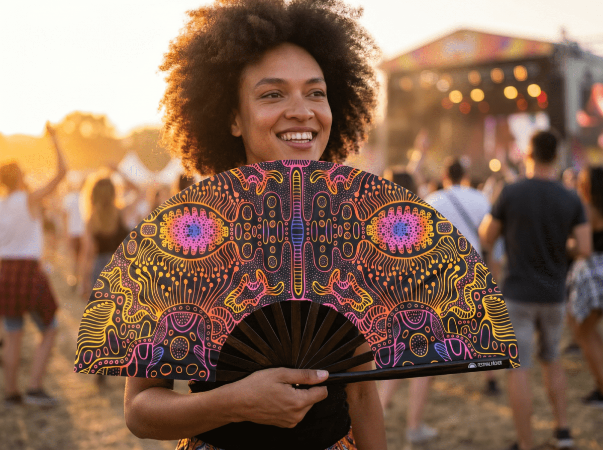 Neon Ornament Black Festival Fan for Psytrance & Goa, View 3