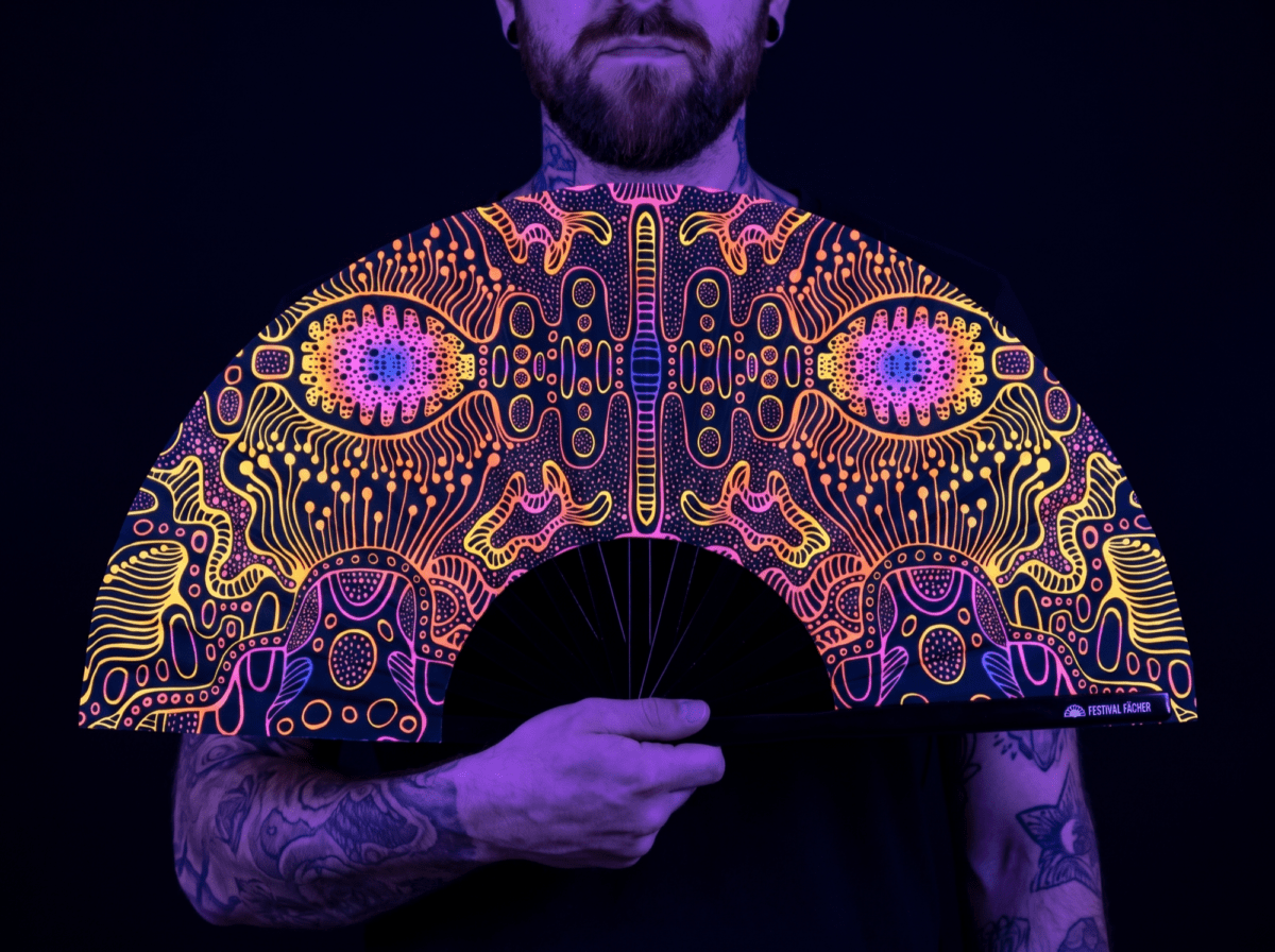 Neon Ornament Black Festival Fan for Psytrance & Goa Rave (UV)