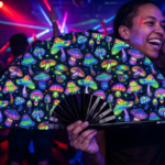 Festival Fans: Neon Mushrooms, Colorful on Black for Psytrance & Goa, View 2