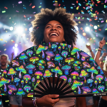 Festival Fans: Neon Mushrooms, Colorful on Black for Psytrance & Goa, View 4