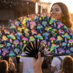 Festival Fans: Neon Mushrooms, Colorful on Black for Psytrance & Goa, View 3