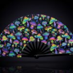 Festival Fans: Neon Mushrooms, Colorful on Black for Psytrance & Goa, View 1