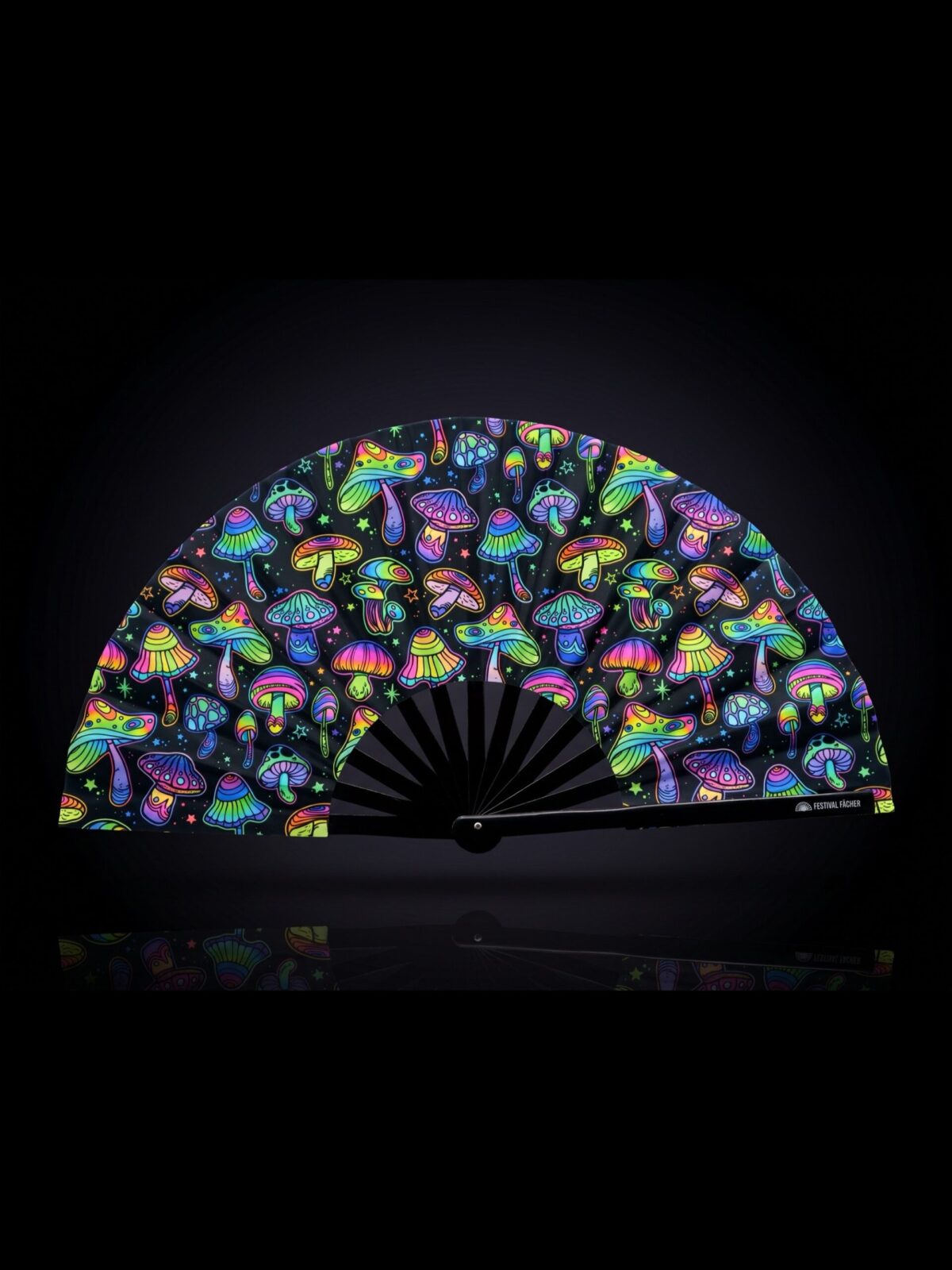 Festival Fans: Neon Mushrooms—Colorful on Black for Psytrance & Goa
