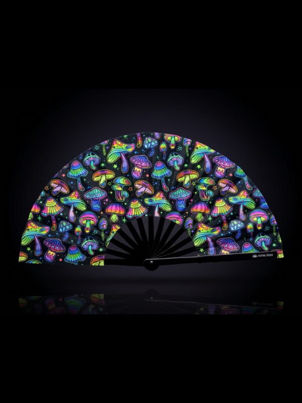 Festival Fans: Neon Mushrooms, Colorful on Black for Psytrance & Goa