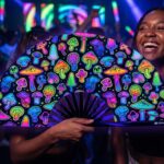 Festival Fans: Neon Mushrooms, Airbrushed Black, for Goa & Psytrance, View 2