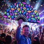 Festival Fans: Neon Mushrooms, Airbrushed Black, for Goa & Psytrance, View 4