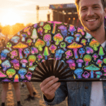 Festival Fans: Neon Mushrooms, Airbrushed Black, for Goa & Psytrance, View 3