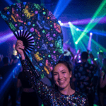 Neon Butterfly Festival Fans, Black, for Raves & Blacklight, View 2