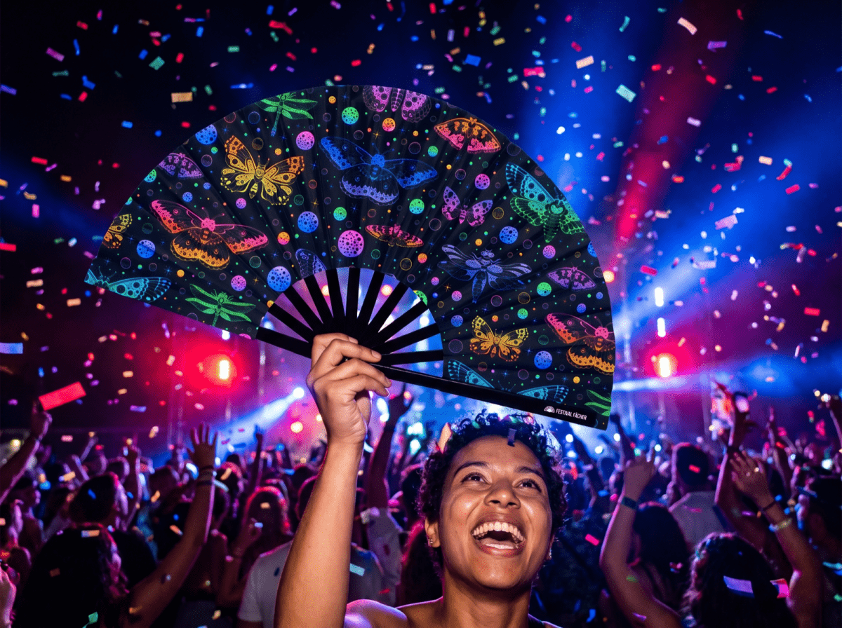 Neon Butterfly Festival Fans, Black, for Raves & Blacklight, View 4