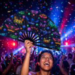 Neon Butterfly Festival Fans, Black, for Raves & Blacklight, View 4