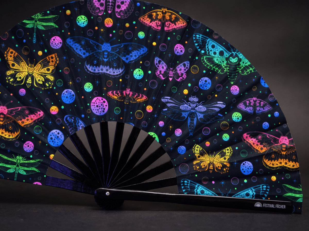 Neon Butterfly Festival Fans, Black, for Raves & Blacklight, View 5