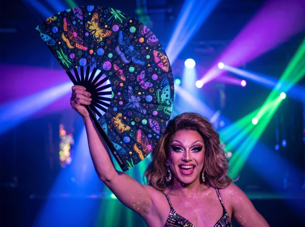 Neon Butterfly Festival Fans, Black, for Raves & Blacklight, View 5