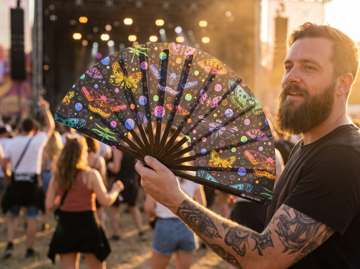 Neon Butterfly Festival Fans, Black, for Raves & Blacklight, View 3