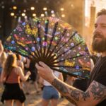 Neon Butterfly Festival Fans, Black, for Raves & Blacklight, View 3