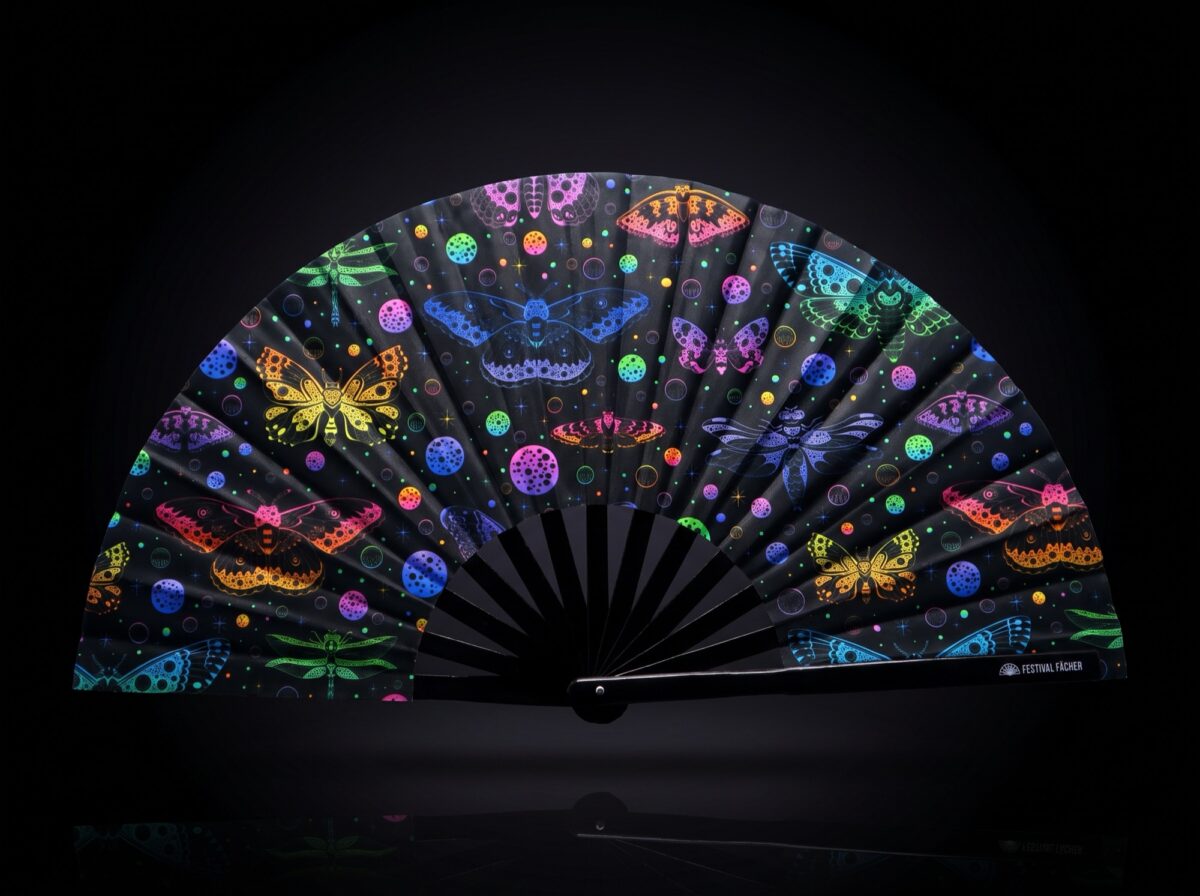 Neon Butterfly Festival Fans, Black, for Raves & Blacklight