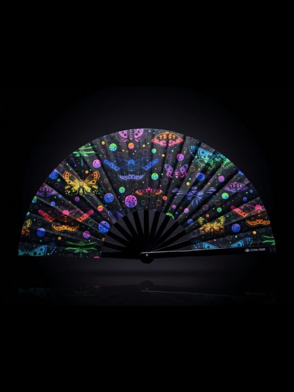 Neon Butterfly Festival Fans, Black, for Raves & Blacklight