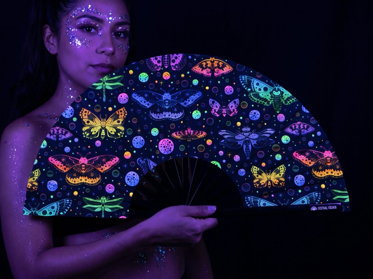 Neon Butterfly Festival Fans, Black, for Raves & Blacklight Rave (UV)