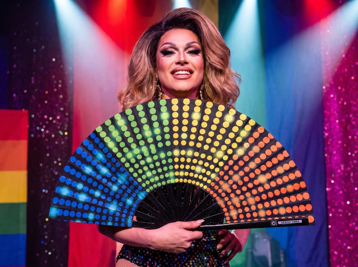 Black Festival Fan with Rainbow Dots, Rave & CSD, View 5