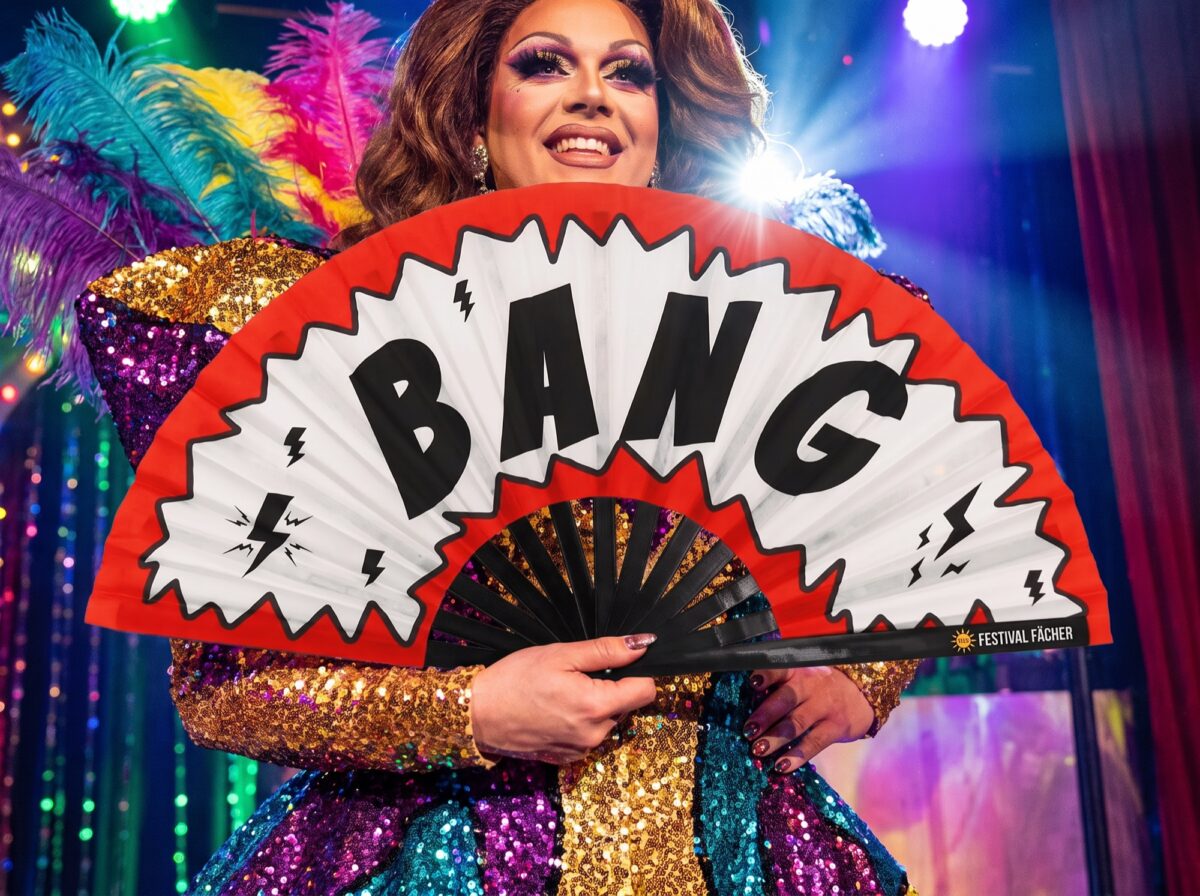 “BANG” Comic Festival Fan in Red and White, Rave & Party Accessory, View 5