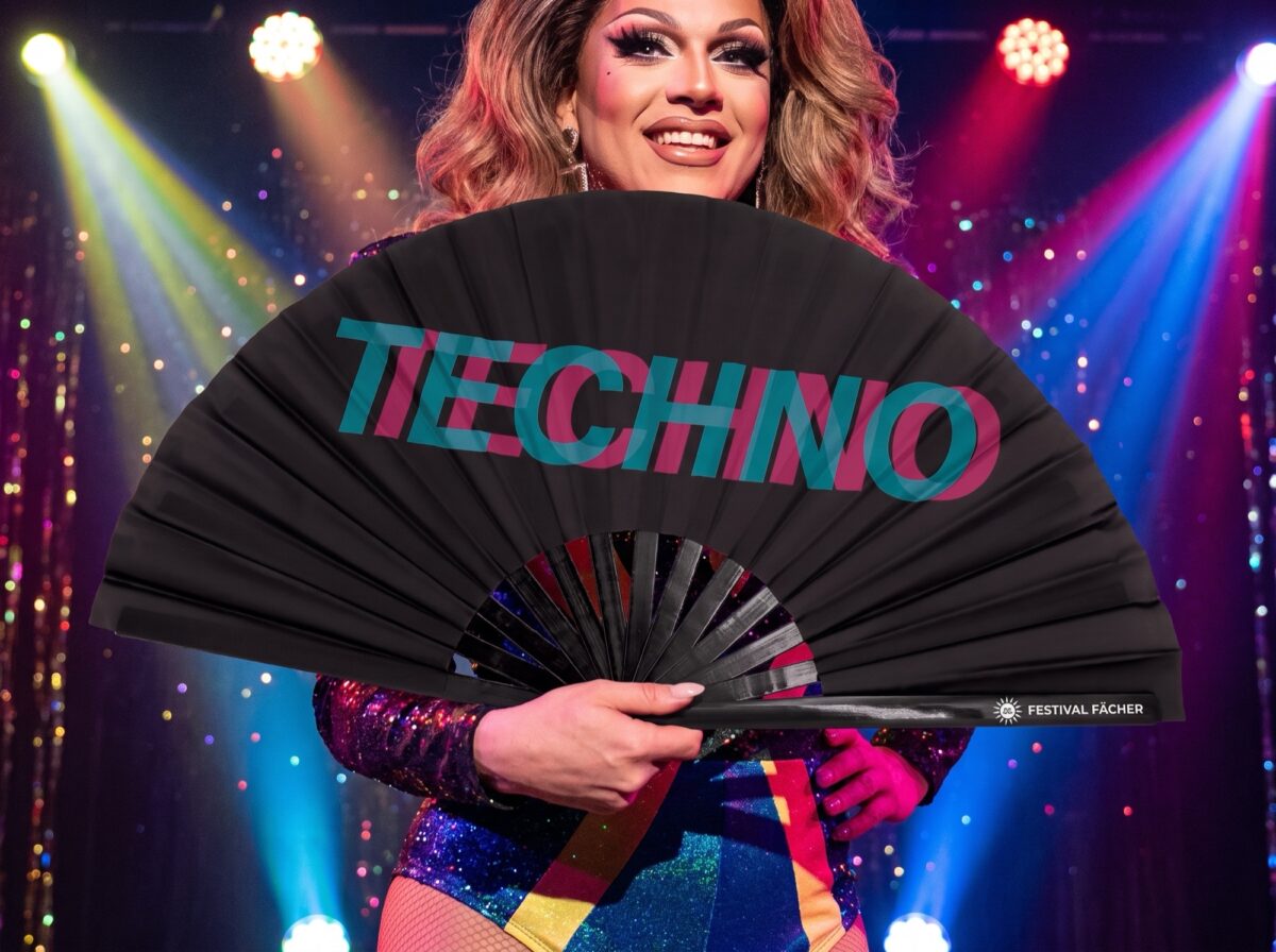 “TECHNO” Festival Fan, Black, Teal-Pink, Techno & Rave, View 5