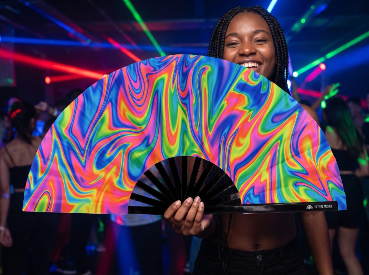 Psychedelic Fire Colorful Festival Fan for Techno & Rave, View 2