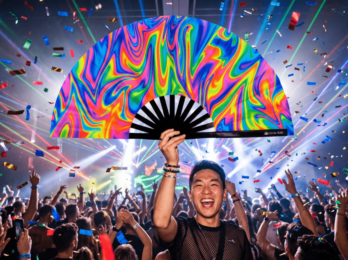 Psychedelic Fire Colorful Festival Fan for Techno & Rave, View 4