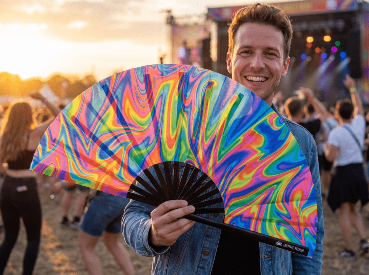 Psychedelic Fire Colorful Festival Fan for Techno & Rave, View 3