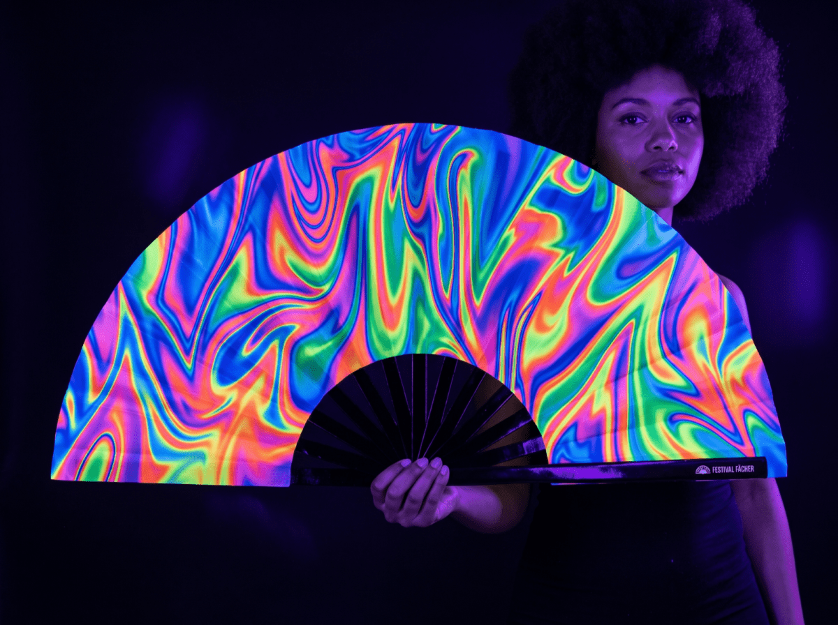 Psychedelic Fire Colorful Festival Fan for Techno & Rave Rave (UV)