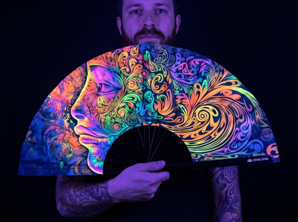 Psychedelic Wirbel Festival Fans: Colorful for Psytrance & Goa Rave (UV)