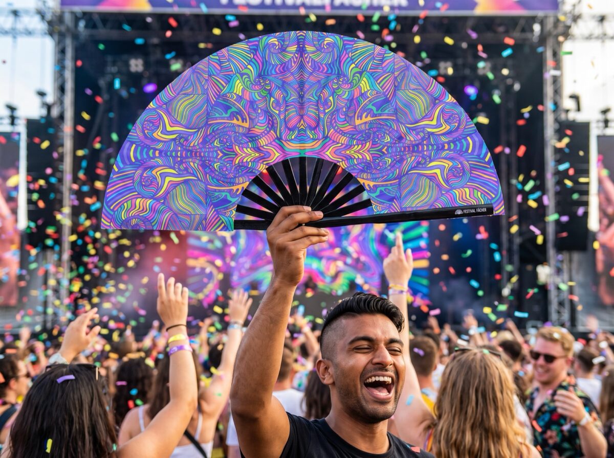 Psychedelic Mandala Purple Festival Fan for Psytrance & Rave, View 4