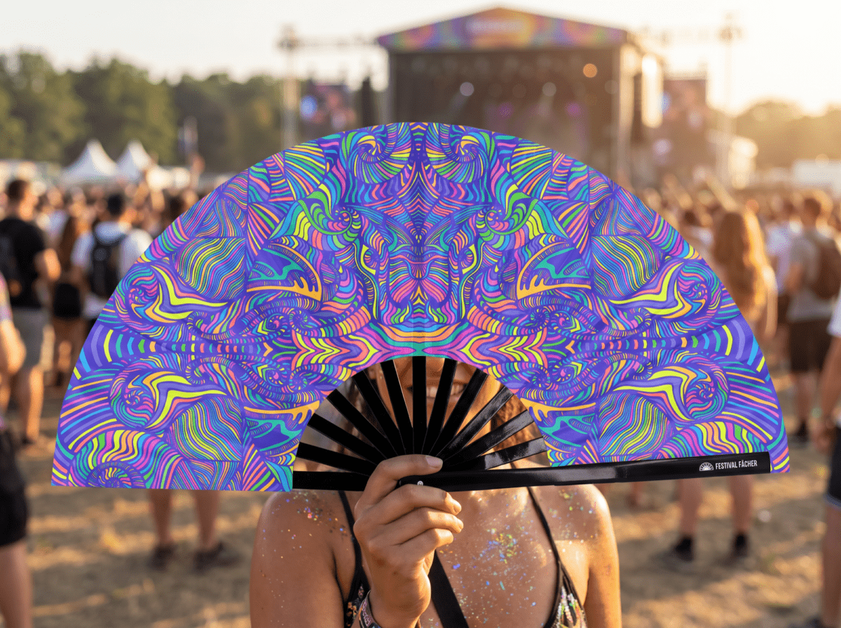 Psychedelic Mandala Purple Festival Fan for Psytrance & Rave, View 3