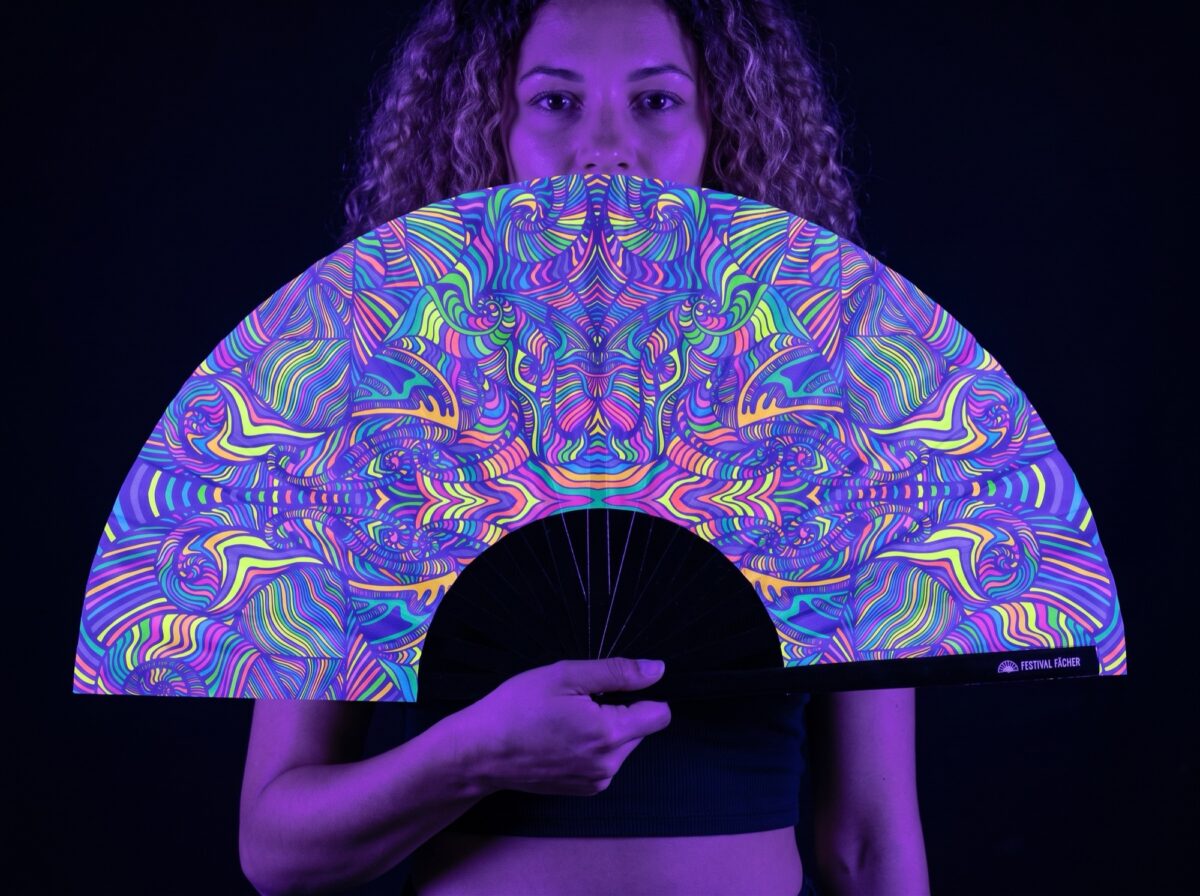 Psychedelic Mandala Purple Festival Fan for Psytrance & Rave Rave (UV)