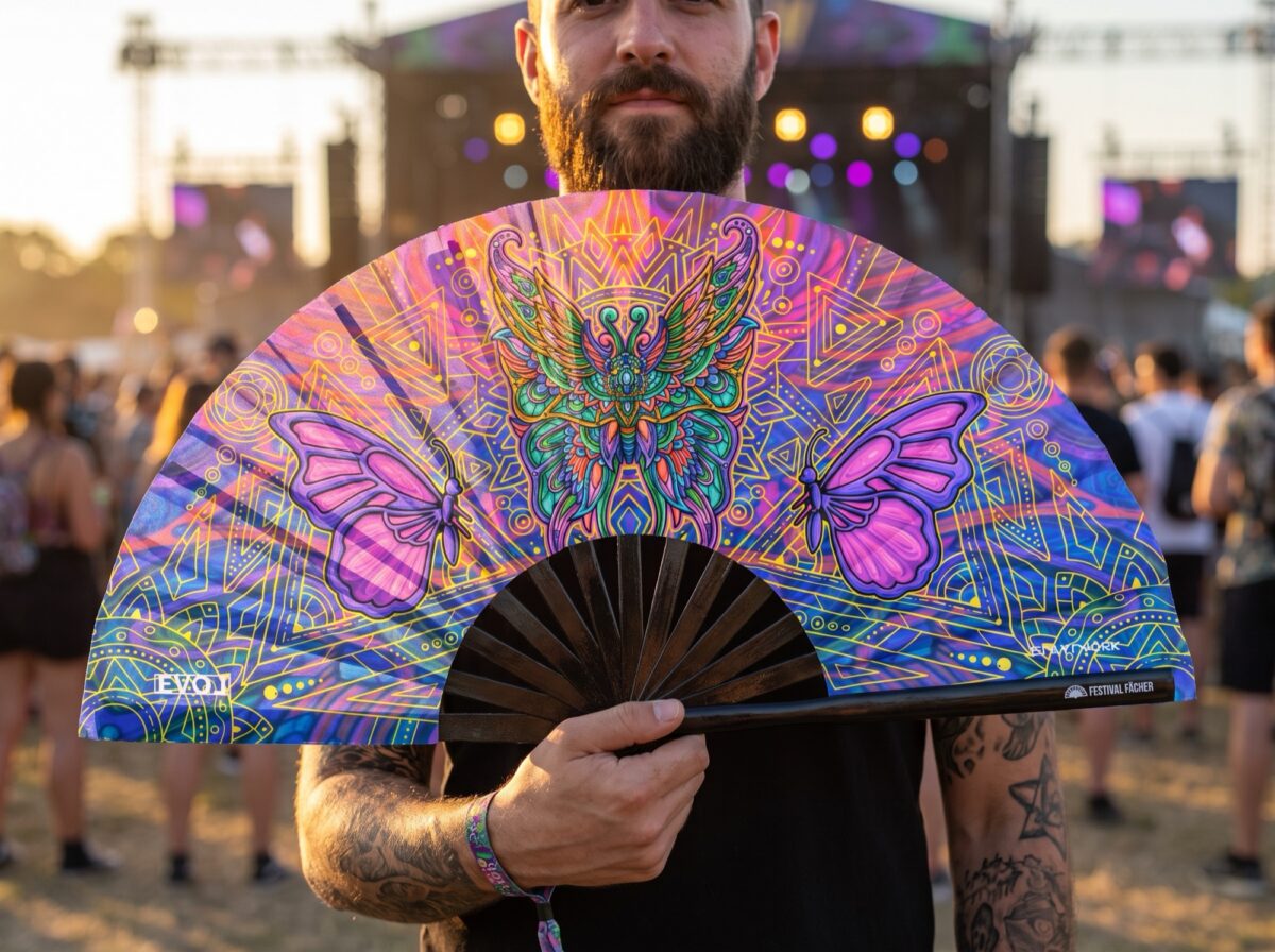 Festival Fan: Butterfly Mandala Purple for Psytrance & Festivals, View 3