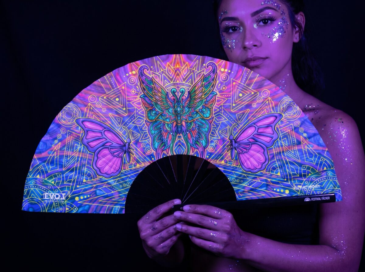Festival Fan: Butterfly Mandala Purple for Psytrance & Festivals Rave (UV)