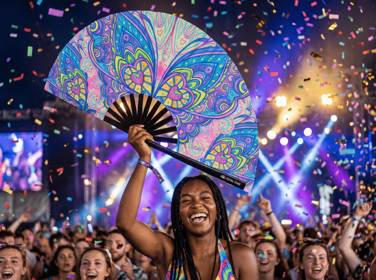 Festival Fan: Butterfly Mandala Turquoise for Psytrance & Rave, View 4
