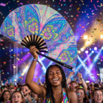 Festival Fan: Butterfly Mandala Turquoise for Psytrance & Rave, View 4